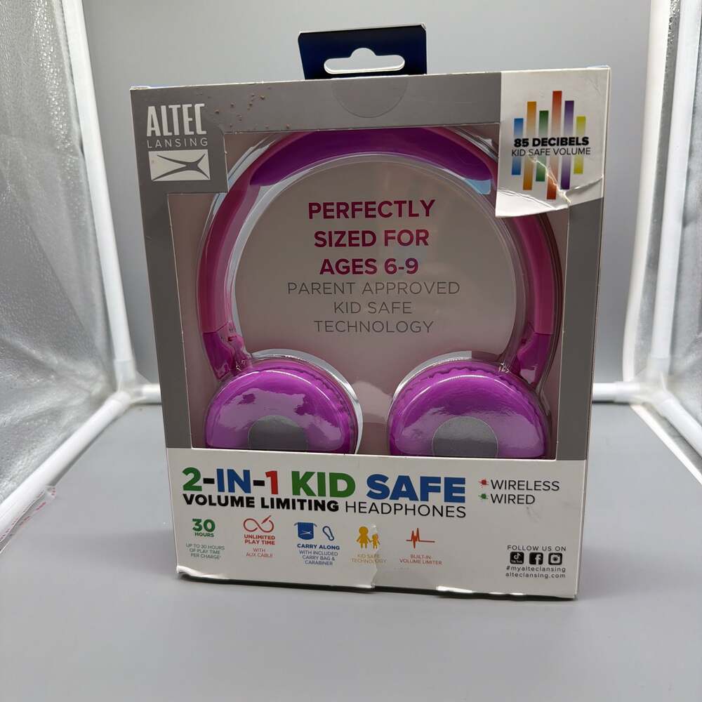 Altec‎ Lansing Kid Safe 2-in-1 Bluetooth Wireless Pink Kid's Headphones
